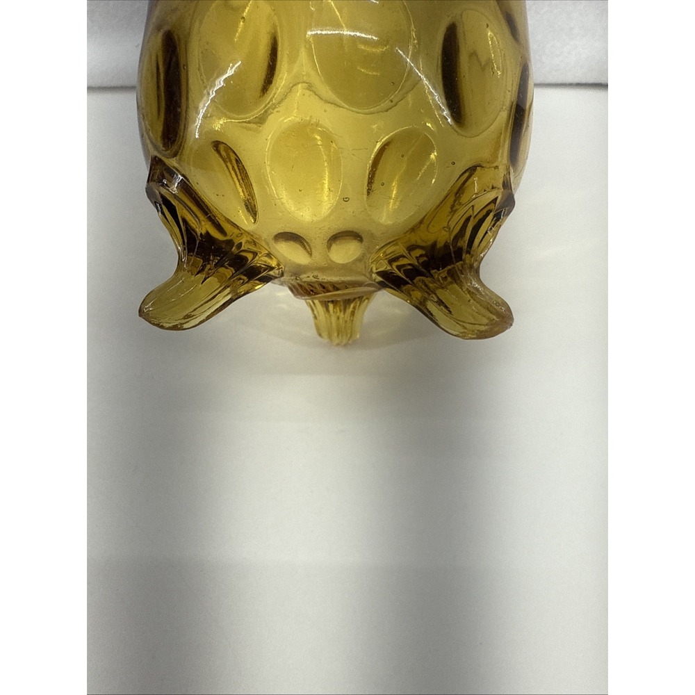 Vintage Handblown Amber Glass Vase Hobnail Bulbous Feet Ruffled Rim - Picture 3 of 7